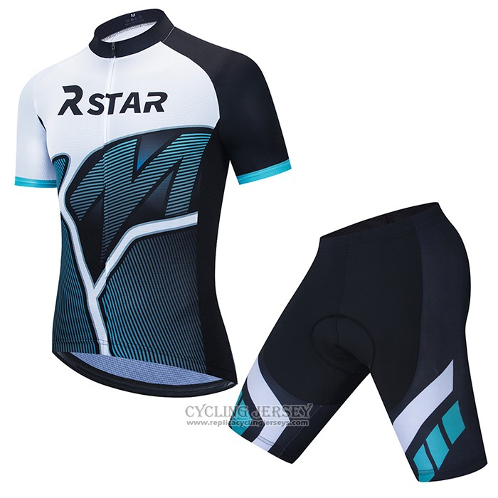 2021 Cycling Jersey R Star White Black Light Blue Short Sleeve And Bib Short